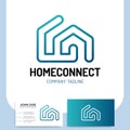 Isolated vector two line style home connect logo or building icon