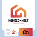 Isolated vector two line style home connect logo or building icon