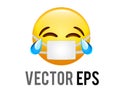 Vector yellow face laugh, blue crying tear icon with coronavirus mask Royalty Free Stock Photo