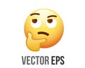 Vector yellow pondering, thinking or deep in thought face with index finger resting on its chin