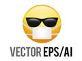 Vector yellow smiley face icon with black sunglasses and coronavirus mask Royalty Free Stock Photo