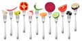 Isolated cut vegetables on a fork Royalty Free Stock Photo