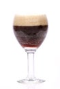 Isolated vertical shot of a brown beer glass on white background