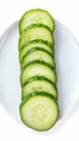 Isolated view of single cucumber slice on white background, plate Royalty Free Stock Photo