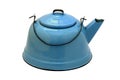 Isolated Vintage Blue Enamel Teakettle