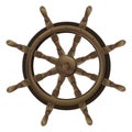 Isolated vintage brown wooden boat steering wheel