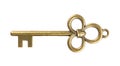 Isolated vintage old golden and bronze key Royalty Free Stock Photo
