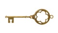 Isolated vintage old golden and bronze key Royalty Free Stock Photo