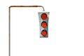 Isolated Vintage old traffic light on a rusty post. All lights are red. The concept of prohibition and bad luck Royalty Free Stock Photo