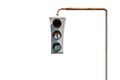 Isolated vintage old traffic light on a rusty post. Royalty Free Stock Photo