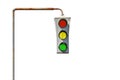 Isolated vintage old traffic light on a rusty post. Royalty Free Stock Photo