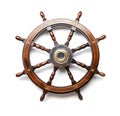 Isolated Vintage Wooden And Brass Ship's Steering Wheel With White Background. generative AI Royalty Free Stock Photo