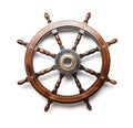 Isolated Vintage Wooden And Brass Ship\'s Steering Wheel With White Background. generative AI Royalty Free Stock Photo