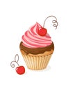 Isolated violet cupcake with cherry