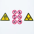 Isolated Warning caution signs at the entrance to the controlled radioactive area lightbox in hospital Royalty Free Stock Photo