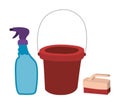 Isolated water bucket brush and spray bottle vector design