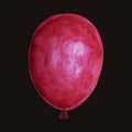 Isolated watercolor balloon on black background. Beautiful and colorful red balloon.