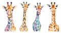 Isolated watercolor cute giraffes. Tropical giraffe, wild exotic safari animals heads. Animalistic print, vector