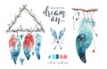 Isolated Watercolor decoration bohemian dreamcatcher. Boho feath