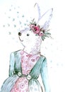 Isolated watercolor portrait of an easter bunny