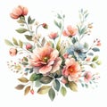 isolated watercolor springtime rose bouquet