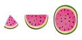 Isolated watermelon slices. Fresh fruits cut in half pink melon in a row isolated on white background with clipping path Royalty Free Stock Photo