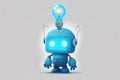 Isolated on a white background, a cute blue robot with a blue light bulb has an idea Royalty Free Stock Photo