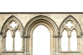 Gothic arches isolated on white background. Elements of architecture, ancient arches, columns, windows and apertures