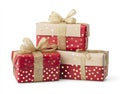 Isolated on a white background, the ecopaper gift boxes have red ribbons Royalty Free Stock Photo
