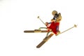 Isolated white background: a figurine of a mouse on skis Royalty Free Stock Photo