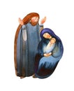 Isolated on a white background holy family: Joseph, Mary the Mother of God with the baby Jesus Christ. For Christian Christmas Royalty Free Stock Photo