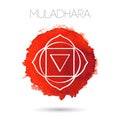 Isolated on white background illustration of one of the seven chakras - Muladhara. Watercolor hand painted texture. Royalty Free Stock Photo