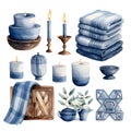 Isolated on white background objects related to hanukkah candles, blankets. Stickers. Hanukkah as a traditional Jewish holiday