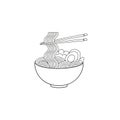 Isolated on white background ramen noodle soup vector line illustration.Asian Japanese traditional food cuisine. Clip Royalty Free Stock Photo