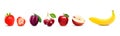 Isolated on white background realistic fruit icons set. Strawberry, Apple, Plum, Banana and Cherry