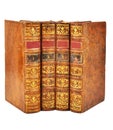 Isolated White Background, Shinny Antique Book Collection Shelf View, Four piece of Antique Books