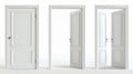Isolated on white background, two white doors open and closed Royalty Free Stock Photo