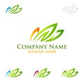 Grass vector logo design, with nature shape Royalty Free Stock Photo