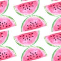 Isolated on white background watercolor watermelon slices as seamless pattern Royalty Free Stock Photo