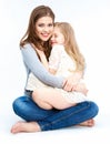 Isolated white background woman with child