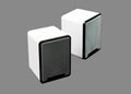 Isolated white computer speakers Royalty Free Stock Photo