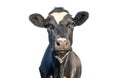 Isolated on white cow, looking friendly, portrait of a mature and calm cow, gentle look Royalty Free Stock Photo