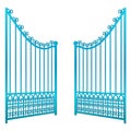 Isolated on white open iron gate fence vector