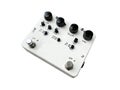 Isolated white overdrive dual-channel stompbox electric guitar effect for studio and stage performed on white background