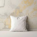 Isolated white pillow resting against a distressed wall with peeling paint and plaster texture Royalty Free Stock Photo