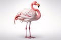 Isolated on white, the Pink Flamingo stands in a curled, heart-shaped pose, one leg raised and the other tucked in Royalty Free Stock Photo