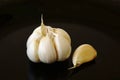 Isolated white whole garlic with single clove. closeup view. Royalty Free Stock Photo