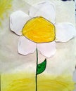 Isolated white and yellow daisy flower painted by a child Royalty Free Stock Photo