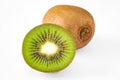 Isolated whole anf half kiwi fruit