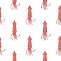 Isolated wilflife seamless pattern with underwater squid shapes. Red print on white background Royalty Free Stock Photo